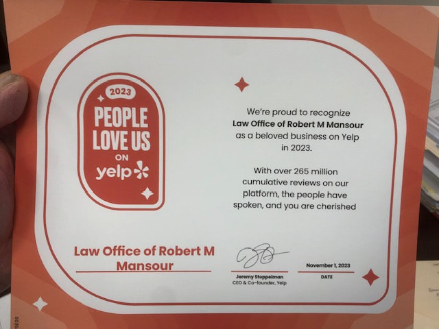 People Love Us on Yelp - Law Office of Robert Mansour